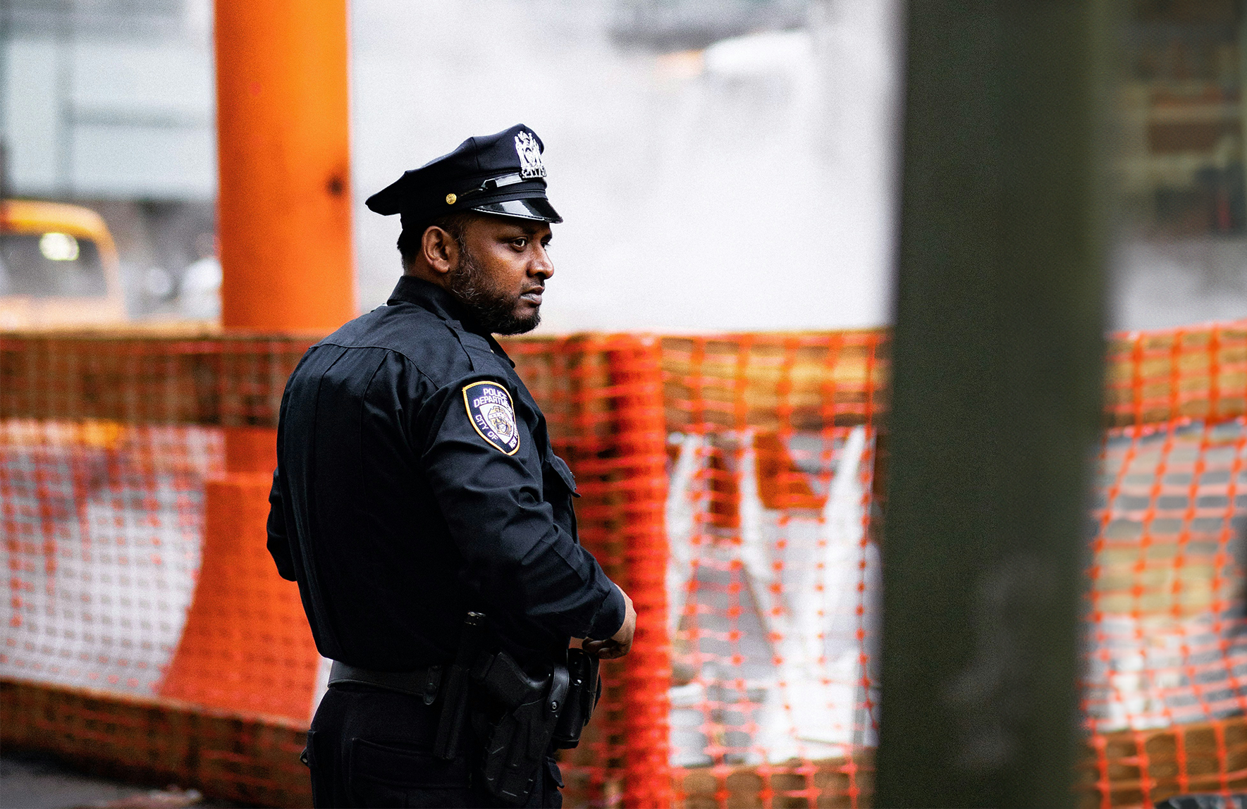 A police officer in a city