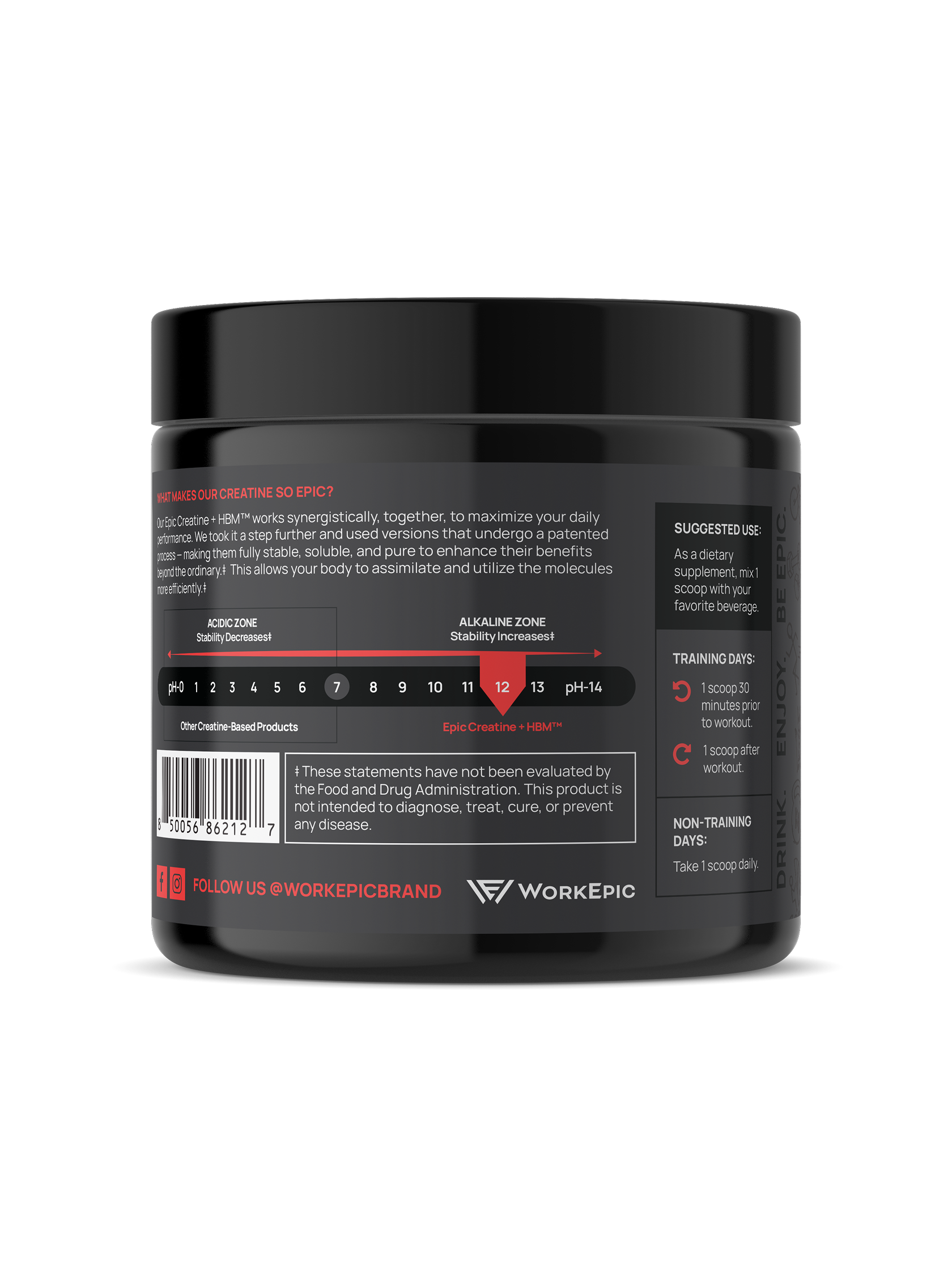 Epic Creatine + label side view