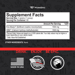 Supplement facts label for Epic Creatine with WorkEpic branding on a dark background