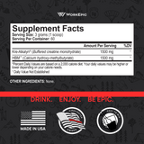 Supplement facts label for Epic Creatine with WorkEpic branding on a dark background
