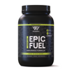 A container of Epic Fuel Endurance Formula, which is a nutrition product with a predominantly black and green label.