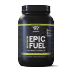 A container of Epic Fuel Endurance Formula, which is a nutrition product with a predominantly black and green label.