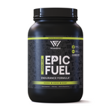 A container of Epic Fuel Endurance Formula, which is a nutrition product with a predominantly black and green label.